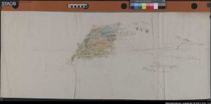 Die Landesgrenze gegen Preußen (Tecklenburg) im Vinter Moor. um 1785 Darin "die alte preußische praetendirte Linie" und "die preußischerseits anno 1778 den 25. August allererst ganz neue praetendierte Linie" sowie die Torfstich- und Buchweizengebiete. Vgl. Nr. 112 Ausf.-Art: Farbige Zeichnung Herst.: Reinhold (?) Format: 51 x 123 cm Maßstab: ca. 1 : 10-15000