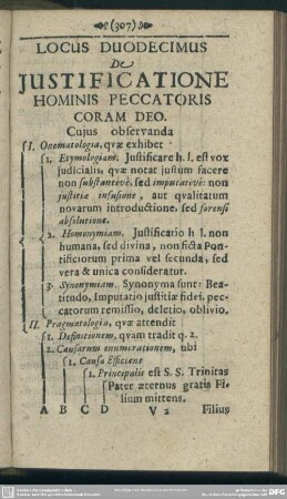 Locus Duodecimus De Justificatione Hominis Peccatoris Coram Deo