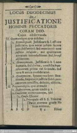 Locus Duodecimus De Justificatione Hominis Peccatoris Coram Deo
