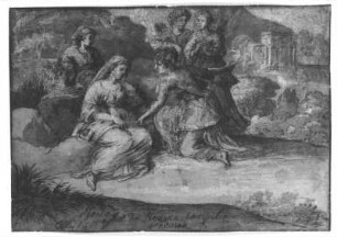 Egeria von den Nymphen umgeben, Feder, Pinsel, Deckweiß ; 14 x 19,7 cm, 1669