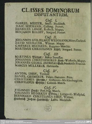 Classes Dominorum Disputantium