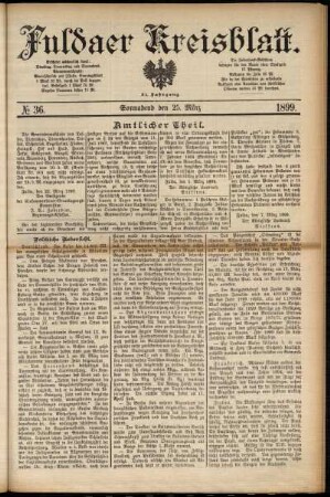 Erste Ausgabe vom Samstag, den 25. März 1899.