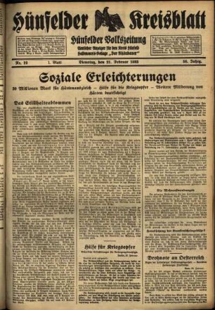 Erste Ausgabe vom Dienstag, den 21. Februar 1933.