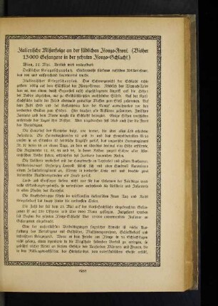 Italienische Mißerfolge an der südlichen Isonzo=Front. (Bisher 13 000 Gefangene in der zehnten Isonzo=Schlacht.)
