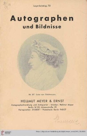 Nr. 78: Lager-Katalog: Autographen und Bildnisse