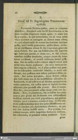 X. Eiusd. ad D. Bugenhagium Pomeranum epistola