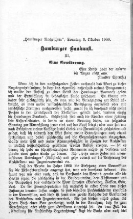 Hamburger Baukunst. Eine Erwiderung.