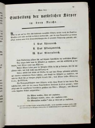 Von der Eintheilung der natürlichen Körper in drey Reiche.