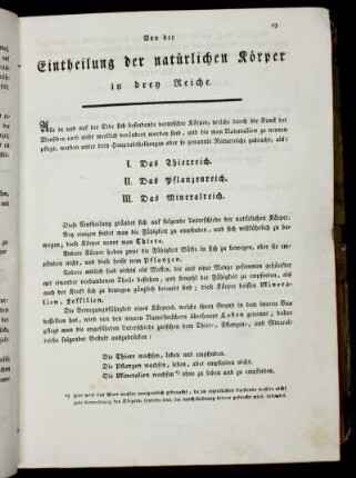 Von der Eintheilung der natürlichen Körper in drey Reiche.
