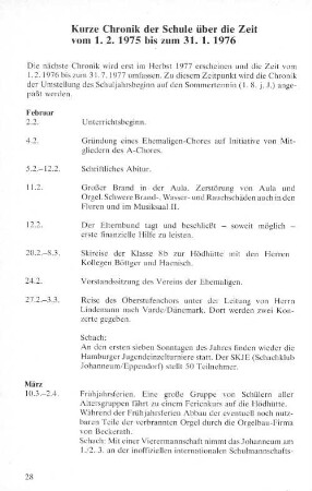 Kurze Chronik der Schule über die Zeit vom 1.2.1975 bis zum 31.1.1976