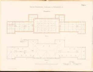 Kaiser-Friedrich-Gymnasium, Frankfurt/Main: Grundrisse DG, Dachaufsicht 1:100