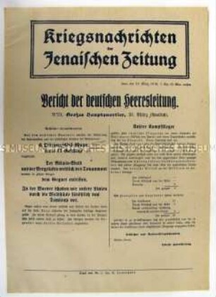 Nachrichtenblatt der "Jenaischen Zeitung" zu Erfolgen des deutschen Heeres an der Westfront