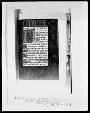Gebetbuch mit Kalendarium — Initiale D und Vollbordüre, Folio 123recto