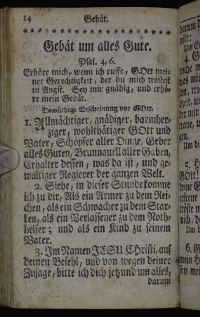 Gebät um alles Gute. Psal. 4, 6.