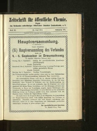 Heft XI. 15. Juni1914. Jahrgang XX.
