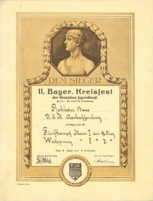 Siegerurkunde für Hans Rohleder - DJK Aschaffenburg