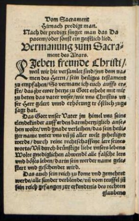 Vermanung zum Sacrament des Altars.