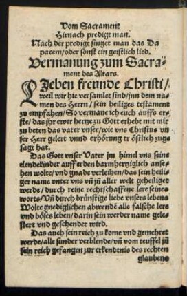 Vermanung zum Sacrament des Altars.
