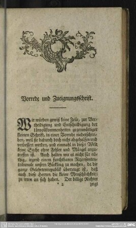 Vorrede und Zueignungsschrift