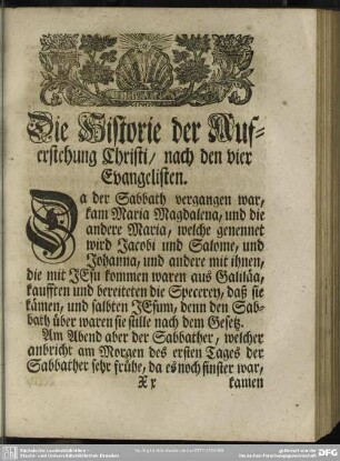 Die Historie der Auferstehung Christi, nach den vier Evangelisten