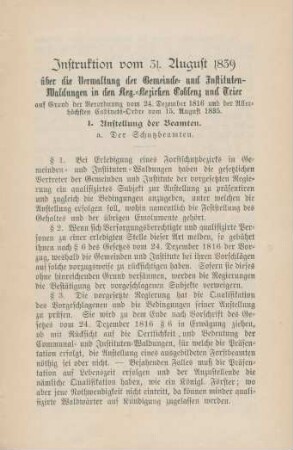 Instruktion vom 31. August 1839 ...