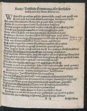 Kurtze/ Tröstliche Erinnerung aller herrlichen wolthaten des Sons Gottes etc.