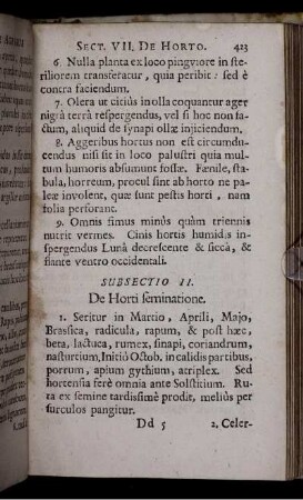 Subsectio II. De Horti seminatione