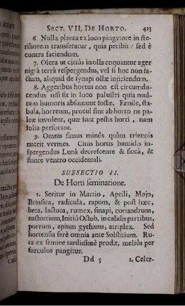 Subsectio II. De Horti seminatione