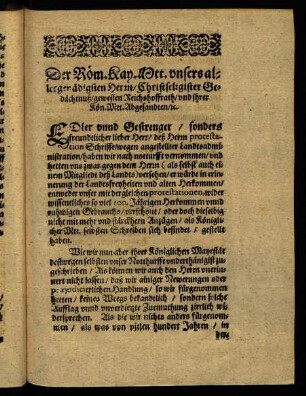 K4r-K4v, Der Röm. Kay. Mtt. unser allergnädigster Herrn...