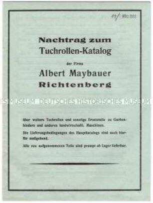 Nachtrag zur Preisliste über Tuchrollen für Garbenbinder