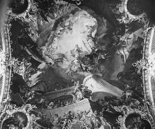 Innsbruck, Pfarrkirche Mariä Empfängnis in Innsbruck OT Wilten, Langhaus, Flachkuppel, Fresko: Judith mit dem Haupt HolofernesGünther, Matthäus