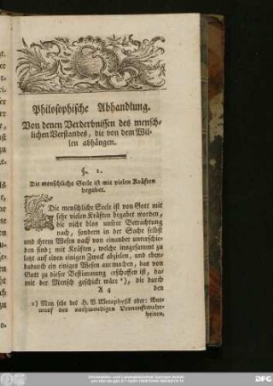 Philosphische Abhandlung. Von denen Verderbnissen des menschlichen Verstandes, die von dem Willen abhängen.