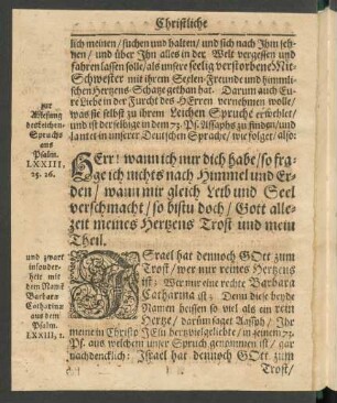[...] Leichen Spruche 8...] in dem 73. Ps. Assaphs zu finden/ und lautet in unserer Deutschen Sprache/ wie folget/ also: