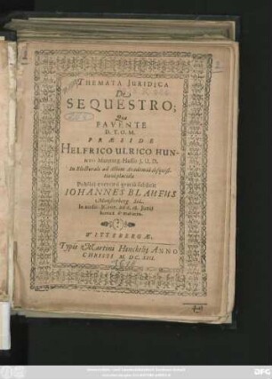 Themata Iuridica De Sequestro