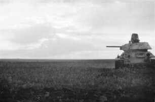Zweiter Weltkrieg. Frontbilder. Sowjetunion. Panzer auf grasbewachsener Ebene