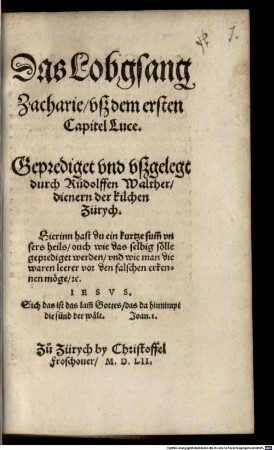 Das Lobgesang Zacharie : usz dem ersten Capitel Luce