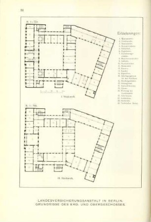 Landesversicherungsanstalt in Berlin. Grundrisse des Erd- und Obergeschosses