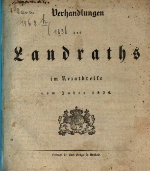 Verhandlungen des Landraths im Rezatkreise. 1836