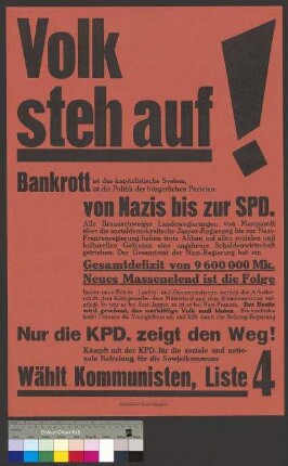 Wahlplakat der KPD, vermutlich zur Landtagswahl am                                         14. September 1930