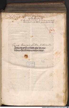 [Opera], [4]. Jnuentariu[m] eorum que in operibus Gersonis continentur
