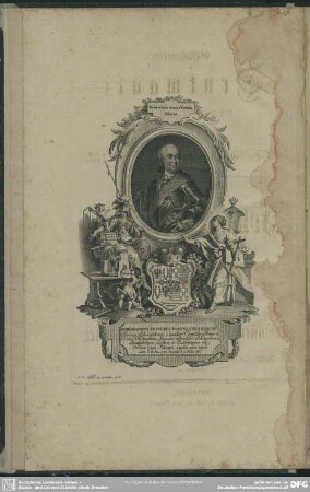 Serenissimus Princeps, Ioannes Fridericus, Princeps Schwarzburgi, e quatuor Comitibus Imperii, Comes Hohensteini, Dynasta Arnstadii, Sondershusae, Leutenbergae, Lohrae et Clettenbergae rel. Ordinis regii Polonici, aquilae albae eques. natus d. 8. Ian. 1721. denatus d. 10. Iulii, 1767.