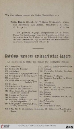 Kataloge unseres antiquarischen Lagers