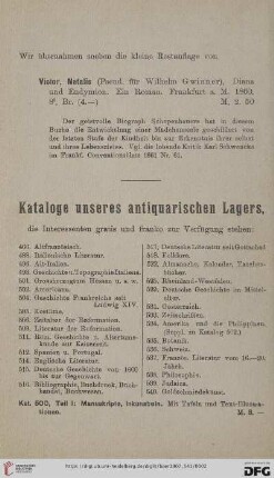 Kataloge unseres antiquarischen Lagers