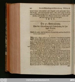 Die 30. Betrachtung. Von der Schenckung und Einwohnung des Heiligen Geistes.