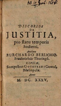 Discursus de justitia : pro statu temporis hodierni