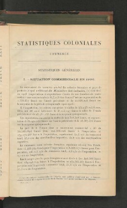Statistiques Coloniales Commerce.