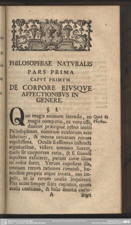 Caput Primum De Corpore Eiusque Affectionibus In Genere