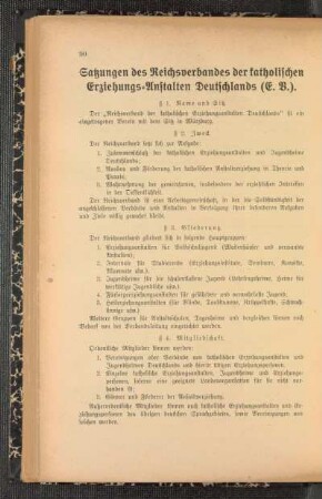 Satzungen des Reichsverbandes der katholischen Erziehungs-Anstalten Deutschlands (E. V.)