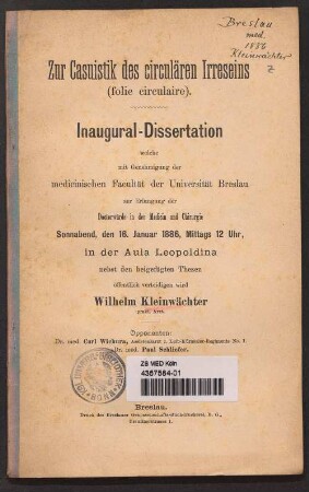 Zur Casuistik des circulären Irreseins : (folie circulaire)