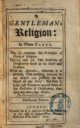A Gentleman's Religion : In Three Parts